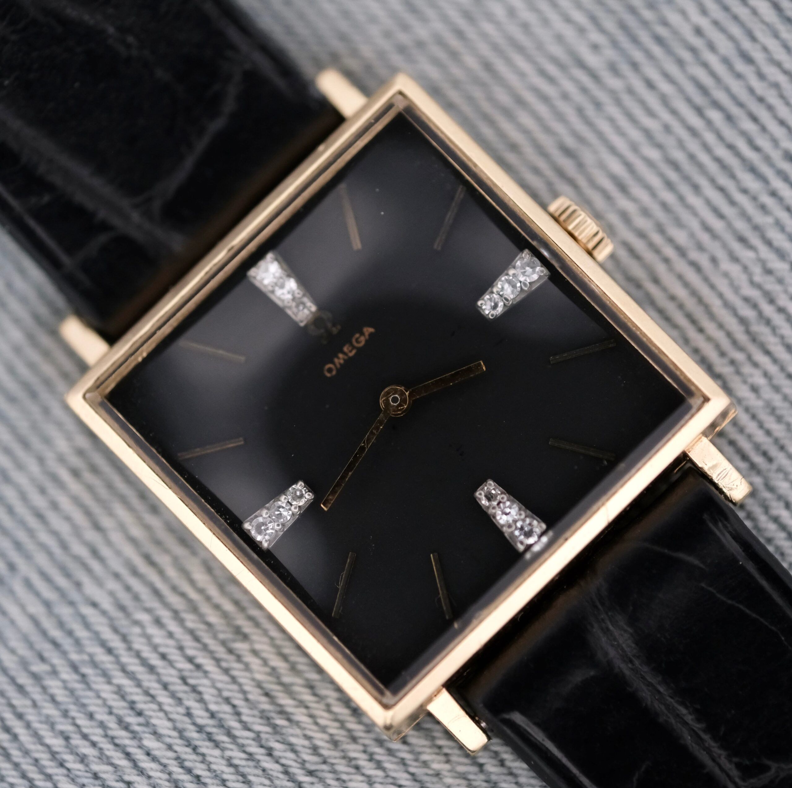 omega 14k square case diamond markers gold black watch 201 scaled 1